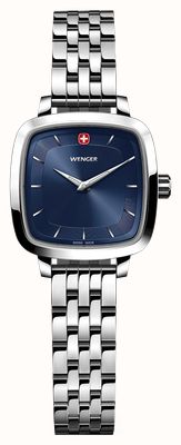 Wenger Orologio vintage classico al quarzo (27 mm) con quadrante blu a raggiera e bracciale in acciaio inossidabile. 01.1911.103