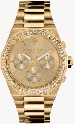 Olivia Burton Hexa multifunctioneel gouden wijzerplaat kristal set / gouden roestvrijstalen armband 24000103