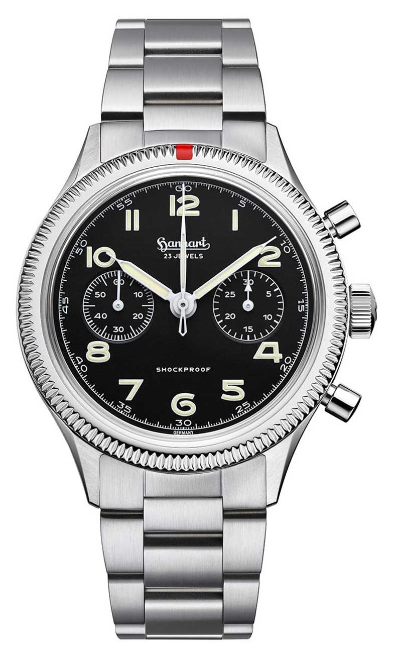 Hanhart 417 es (42 mm) cadran noir / bracelet en acier montre