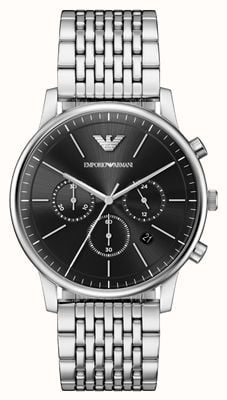 Emporio Armani Cronógrafo minimalista (42 mm), esfera negra / brazalete de acero inoxidable AR11772