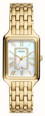 Fossil Raquel (26 mm) parelmoer wijzerplaat / goudkleurige roestvrijstalen armband ES5304
