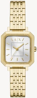 Armani Exchange Three-Hand Square Quartz (27mm) Silver Dial / Gold PVD Stainless Steel Bracelet AX5725