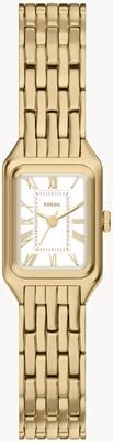 Fossil Raquel mini três ponteiros quartzo (18mm) mostrador branco / pulseira de aço inoxidável com revestimento PVD dourado ES5467