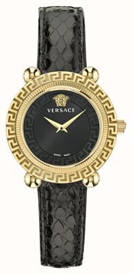 Versace 希腊回纹（35 毫米）黑色表盘/黑色皮革 VE6I00323