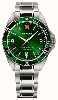Wenger Executive Quarz (40 mm) grünes Zifferblatt mit Sonnenschliff / Edelstahlarmband 01.2031.102