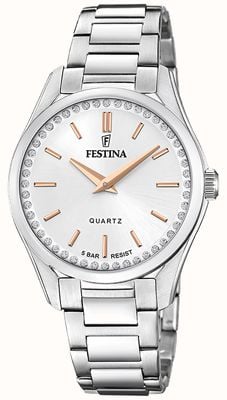 Festina 女士钢质手表，带 cz 镶嵌和钢质表链 F20583/1