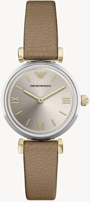 Emporio Armani Gianni T-Bar (28mm) Beige-Gold Dial / Brown Leather Strap AR11770