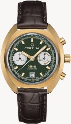 Certina Ds-2 chronographe automatique cadran vert / bracelet cuir marron C0244623609100