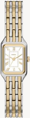 Fossil Raquel mini de três ponteiros, quartzo (18 mm), mostrador branco / pulseira bicolor em aço inoxidável ES5468