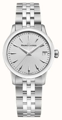 Maurice Lacroix Quarzwerk von 1975 (33 mm), silbernes Zifferblatt mit Sonnenschliff / Edelstahlarmband 751006-SS002-130-1
