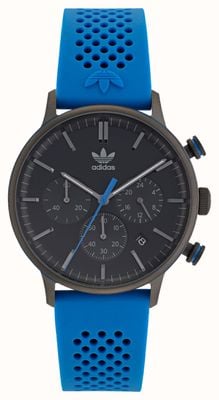 Adidas Código um crono | mostrador preto | pulseira de silicone azul AOSY22015