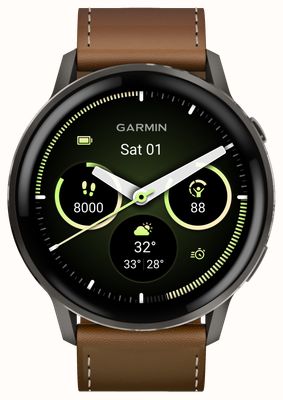 Garmin Venu 4 - smartwatch amoled de saúde e fitness (45 mm) com silicone preto e couro marrom 010-03014-03