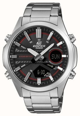Casio Edifice Dual-Display (45,5 mm), schwarzes Zifferblatt / Edelstahlarmband EFV-C120D-1A4EF