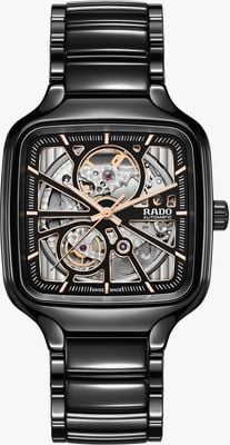 RADO Prawdziwie kwadratowa, automatyczna, czarna tarcza z otwartym sercem (38 mm) i czarna, zaawansowana technologicznie, ceramiczna bransoletka R27086162