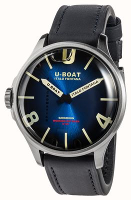 U-Boat Darkmoon Kama SS (46.5mm) Photochromic Blue-Black Soleil Dial / Black Calfskin Leather Strap Watch 3340