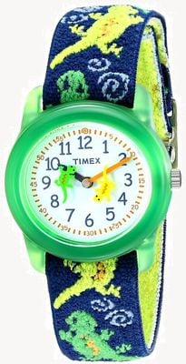 Timex Montre enfant gecko (28 mm), cadran blanc, bracelet en tissu bleu T72881