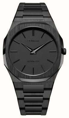 D1 Milano Ultradünnes Shadow-Zifferblatt (40 mm) mit schwarzen Streifen / schwarzes PVD-beschichtetes Edelstahlarmband UTBJSH