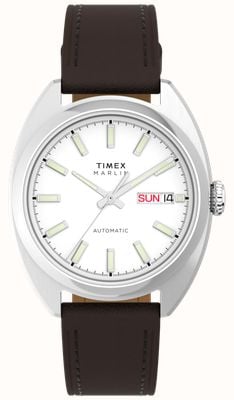 Timex Marlin Draper Day/Date Automatic (37mm) White Dial / LWG Brown Leather Strap TW2Y65200