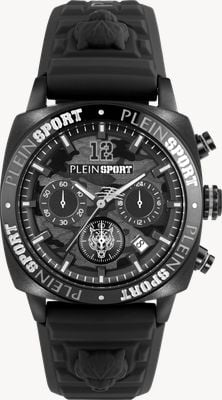 Plein Sport Wildcat Chronograph (40 mm) schwarzes Camouflage-Zifferblatt / schwarzes Silikonarmband PSGBA0523