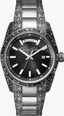 Thomas Sabo Rebel at heart 'revive' (40 mm) czarna tarcza sunburst / grawerowana bransoleta ze stali nierdzewnej WA0438-201-203-40