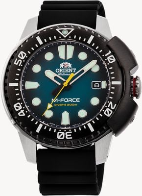 Orient M-force automatico (47.3) quadrante turchese fumé / cinturino in gomma nera RA-AC0L04L00B