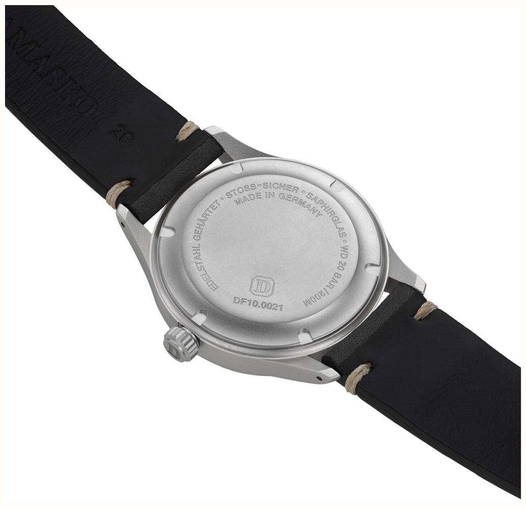 Damasko DF10 Three-Hand Automatic (39mm) Black Dial / 'Vintage' Black Leather Strap Watch DF10-AUTO BLACK - vista alternativa 3