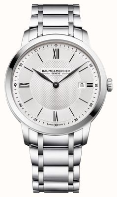 Baume & Mercier Zegarek kwarcowy Classima Date (40 mm) ze srebrną, satynową tarczą i bransoletą ze stali nierdzewnej 10883