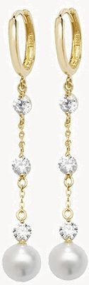Treasure House 9k Yellow Gold Drop Pearl Cubic Zirconia Earrings ER1139