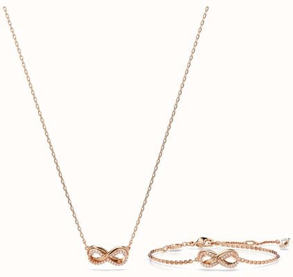 Swarovski Hyperbola Necklace and Bracelet Set Infinity White Crystals Rose Gold-Tone Plated 5682483