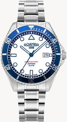 Roamer Pro Diver 200 Power-Battery (43mm) quadrante bianco / bracciale in acciaio inossidabile 969845 41 15 20