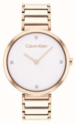 Calvin Klein Esfera minimalista con barra en T de cuarzo y cristal de oro rosa. 25200135