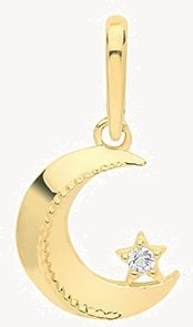 9k Yellow Gold  Star Moon Cubic Zirconia Pendant Only PN1129