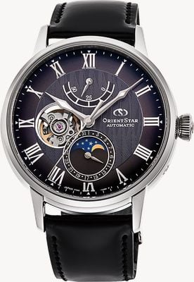 Orient Star M45 Mechanical Moonphase (41mm) Black Dial / Black Leather Strap RE-AY0107N00B