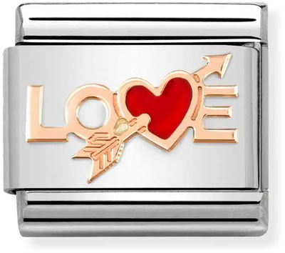 Nomination Classic Love Heart 9ct Rose Gold & Steel Enamel Charm 430202/10