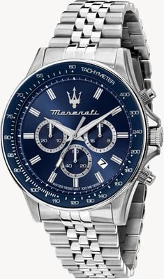 Maserati Herrenuhr Sfida Sport (44 mm) mit blauem Zifferblatt und Edelstahlarmband R8873640025