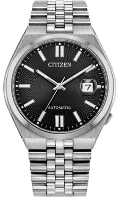 Citizen Tsuyosa 60 automático (40 mm) mostrador preto texturizado com raios de sol / pulseira de aço inoxidável NK0020-55E