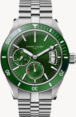 Favre Leuba Deep Raider Power-Reserve Automatic (40mm) Green Sunray Dial / Stainless Steel Bracelet Watch 00.20310.109.03.200