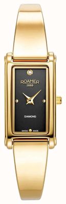 Roamer Cadran noir élégance femme / bracelet jonc en acier inoxydable doré 866845 48 55 20