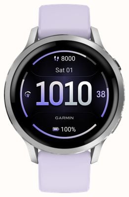 Garmin Venu 4 - AMOLED Health and Fitness Smartwatch (41mm) Silver With Periwinkle Silicone Band 010-03013-01