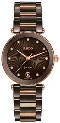 RADO LaCoupole Diamond Quartz (31mm) Brown Wave Dial / Brown High-Tech Ceramic & Rose-Gold PVD Bracelet R22242703