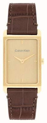 Calvin Klein Ck Dapper (24 mm) goldenes Zifferblatt / braunes Lederarmband 25200530