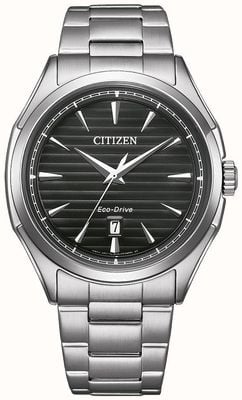 Citizen Herren-Eco-Drive-Sport-Armbanduhr (41 mm) mit schwarzem Zifferblatt und Edelstahlarmband AW1750-85E