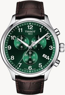 Tissot Chrono xl classic (45 mm) diepgroene wijzerplaat / bruin lederen band T1166171609200