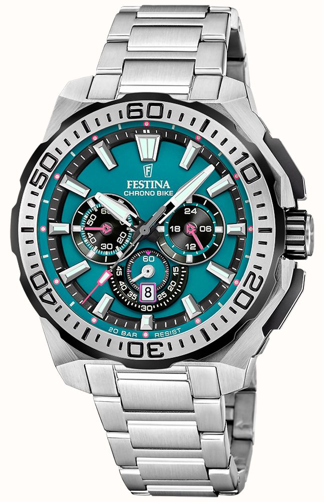 Festina Chrono Bike 2025 (45,5 Mm) Quadrante Turchese Bracciale