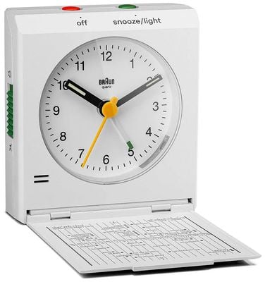 Braun Reloj despertador de viaje analógico clásico Bc05 - blanco - 7,2 cm de ancho x 7,8 cm de alto BC05W