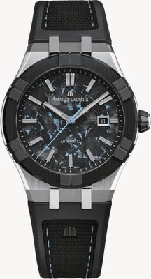 Maurice Lacroix Montre Aikon-ic Frozen Carbon automatique (43mm) cadran en carbone givré turquoise / bracelet bi-caoutchouc noir AC6008-SSL20-430-2