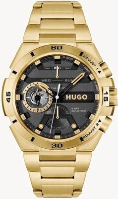 HUGO #wild (46mm) cadran noir / bracelet en acier inoxydable doré 1530338