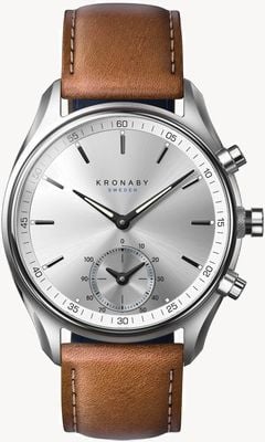 Kronaby Montre intelligente hybride Sekel (43 mm) cadran argenté / bracelet en cuir italien marron S0713/1
