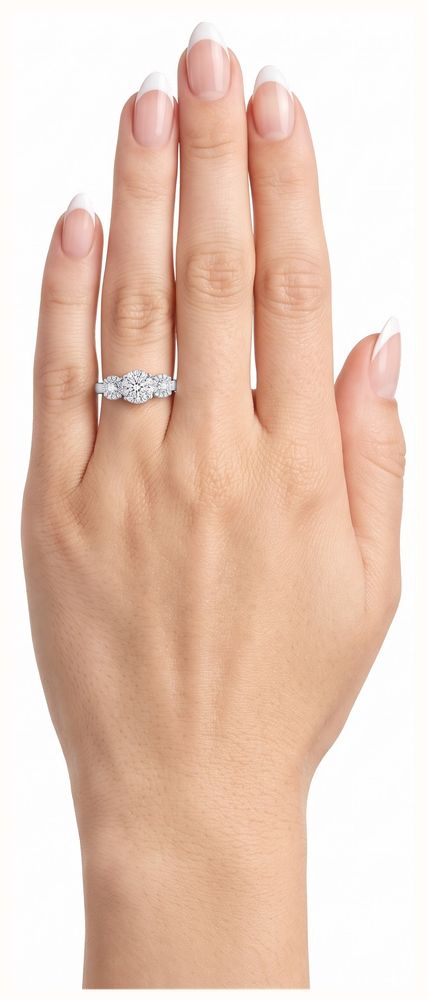 0.50ct Round Brilliant Natural Diamond 18ct White Gold Halo Trilogy Ring JM4572 - альтернативный вид 4