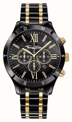 Thomas Sabo Chronographe à quartz urbain Rebel (43 mm), cadran noir / bracelet en acier inoxydable PVD noir WA0264-278-203-43
